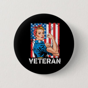 Veteran Patriotic Woman Veteran's Day Female Stron 2 Inch Round Button