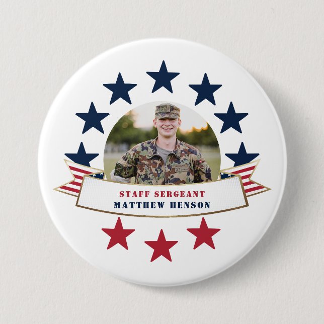 Veteran Service Photo Red White Blue Button (Front)