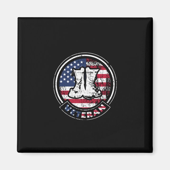 Veteran with Combat Boots & American Flag Magnet (Front)