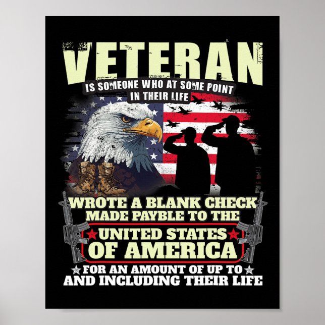 Veteran Wrote Blank Check Military Veteran Family  Poster (Front)