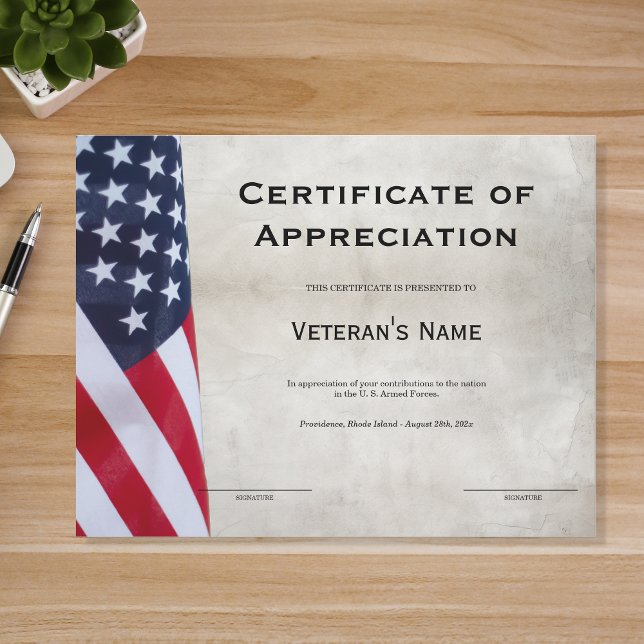 Veteran's Certificate of Appreciation  (Creator Uploaded)