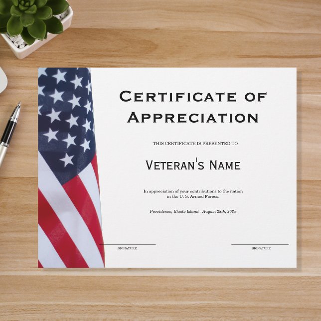 Veteran's Certificate of Appreciation  (Creator Uploaded)