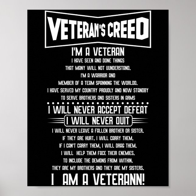 Veterans creed I'm a veteran Military Independence Poster (Front)