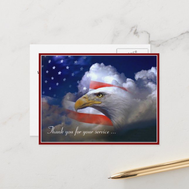 Veterans Day American Flag and Eagle Postcard (Front/Back In Situ)