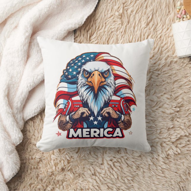 Veterans Day American Flag Merica Patriotic Eagle Throw Pillow (Blanket)