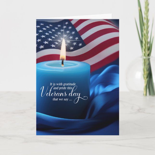 Veterans Day American Flag with Blue Candle Holiday Card (Front)