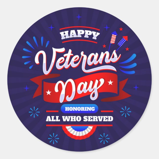 Veterans Day  Classic Round Sticker (Front)