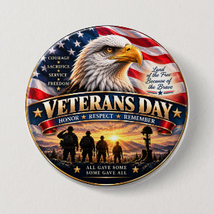 Veterans Day Honour Respect Remember Patriotic 3 Inch Round Button