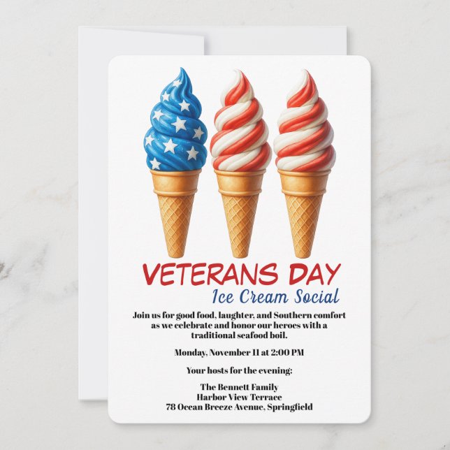 Veterans Day Invitation | Ice cream social party (Front)