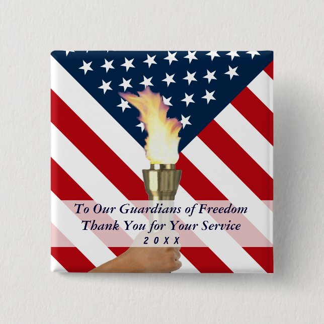Veterans Day or Memorial Day Military Thank You 2 Inch Square Button (Front)