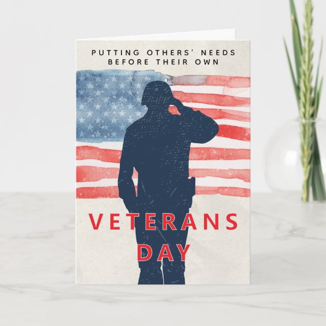 Veterans Day Patriotic Theme Salute and U.S. Flag Card (Front)