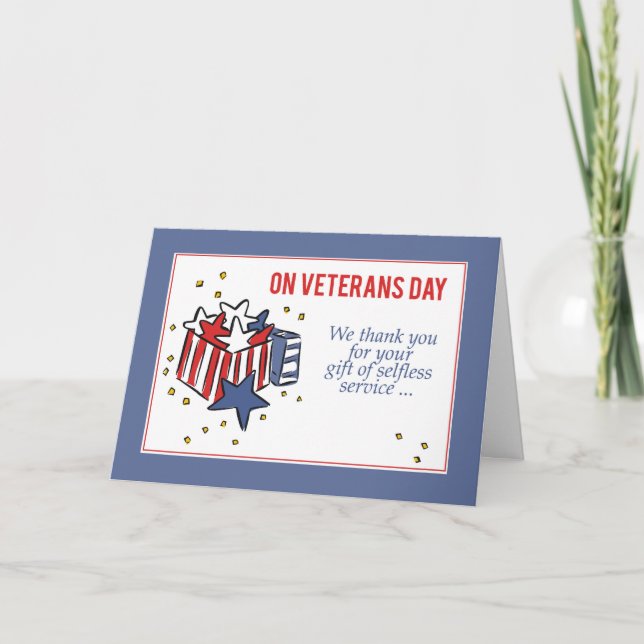 Veterans Day Patriotism Thank You Gift Box of Star Card (Front)