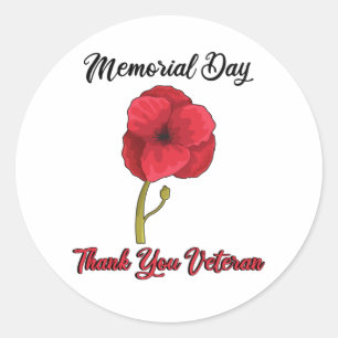 Veterans Day Pride USA Memorial Day Poppy Poppy Classic Round Sticker