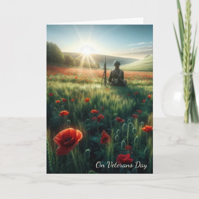 Veterans Day Soldier In a Poppy Field Card (Front)