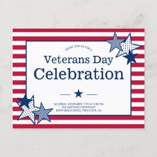 Veterans Day Stars Stripes Modern Patriotic Party Invitation Postcard