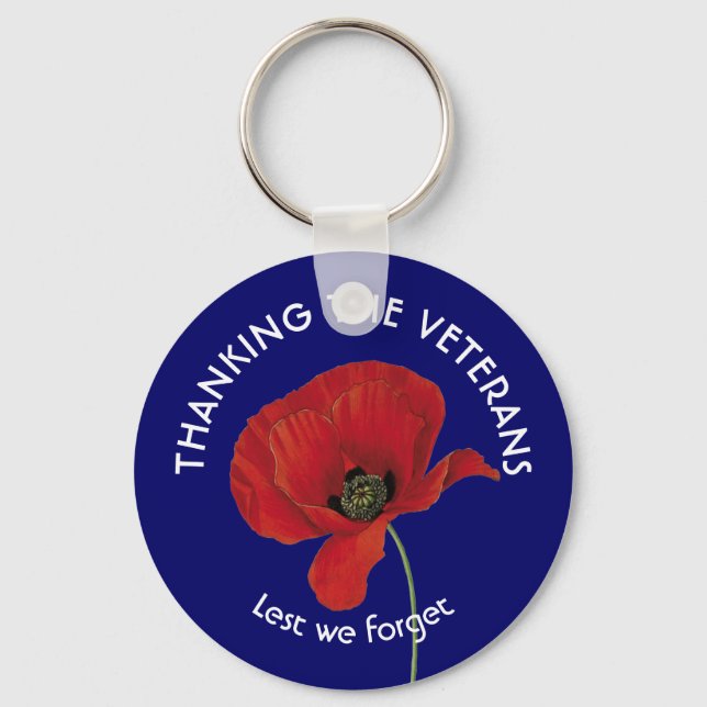 Veterans Day THANK YOU Remembrance Day Poppy Keychain (Front)