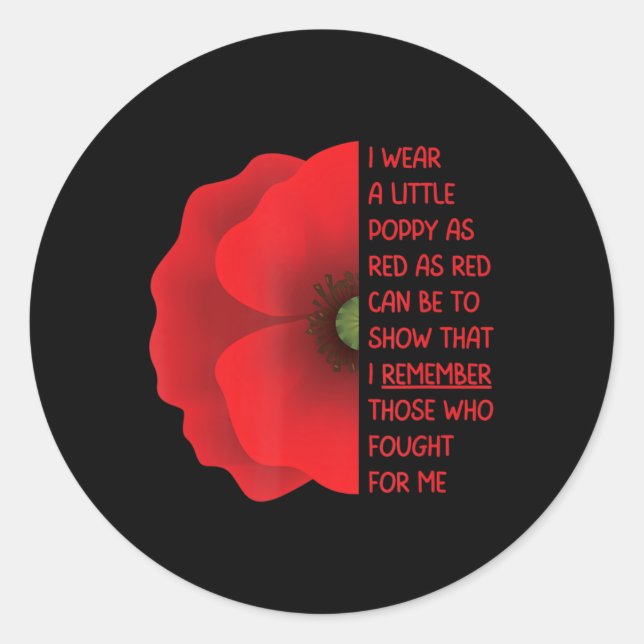 Veterans Day USA Memorial Lest We Forget Red Poppy Classic Round Sticker (Front)