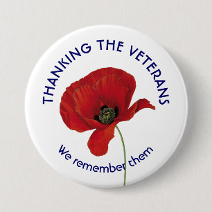 Veterans Day WE REMEMBER THEM Remembrance Poppy 3 Inch Round Button