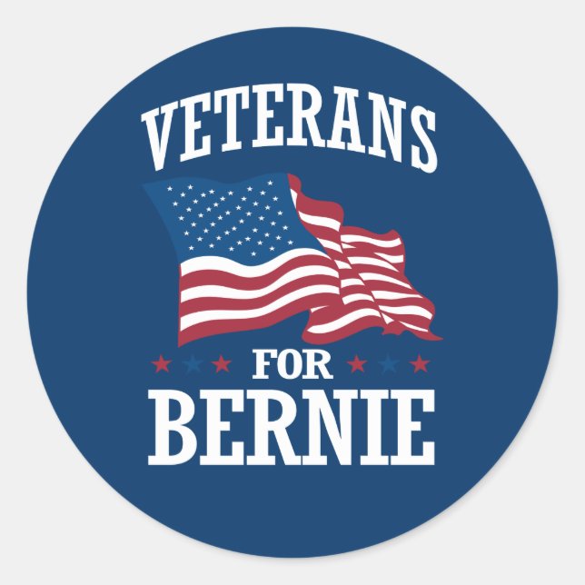 VETERANS FOR BERNIE SANDERS CLASSIC ROUND STICKER (Front)