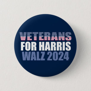 Veterans for Harris Walz 2024 Election Blue 2 Inch Round Button