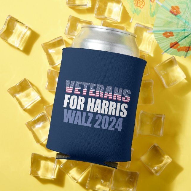 Veterans for Harris Walz 2024 Election Blue Can Cooler (In Situ Summer)