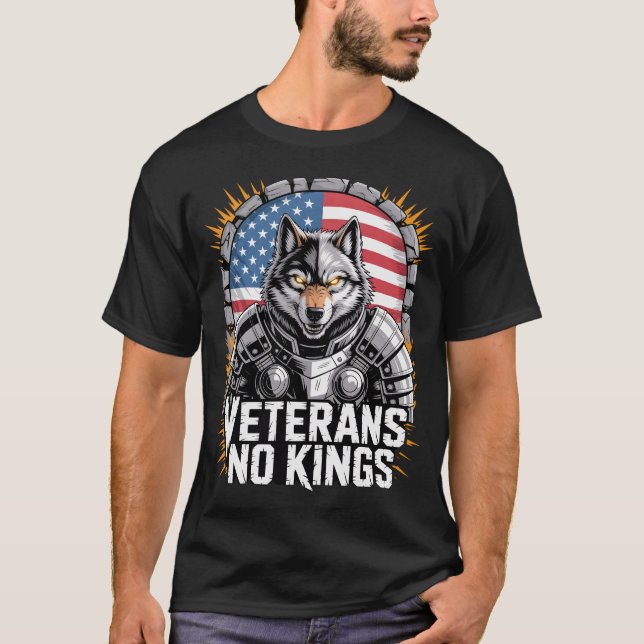 Veterans No Kings Wolf Design for Proud Military T-Shirt (Front)