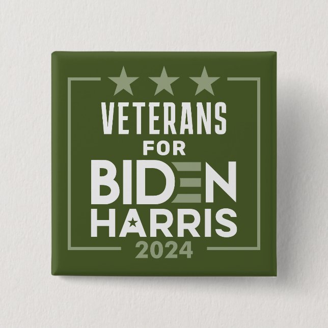 Veterans Olive Green for Biden Harris - 2024 2 Inch Square Button (Front)