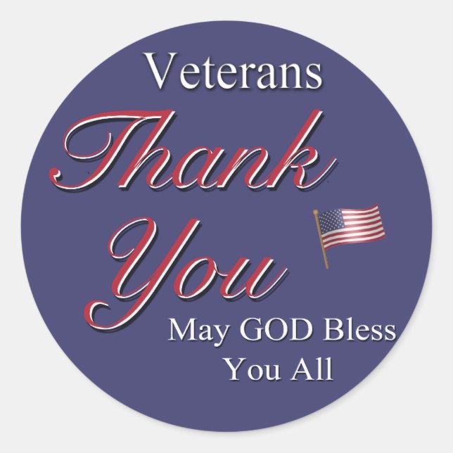 Veterans, Thank You, Classic Round Sticker (Front)