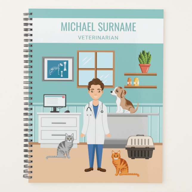 Vétérinaire En Clinique Vet Avec Chien Et Chats (Devant)