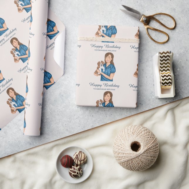 Veterinarian Animal Doctor Vet And Puppy Birthday Wrapping Paper (Crafts)