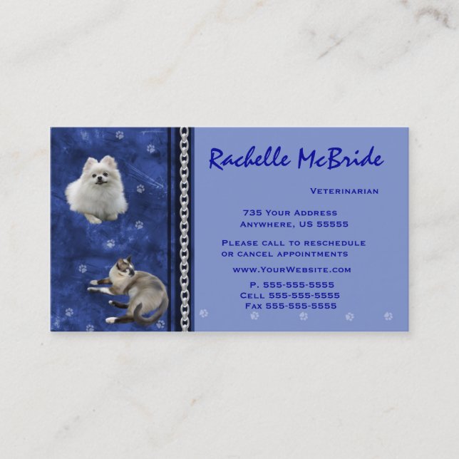 Veterinarian Appointment Business Cards ~ Blue V (Front)