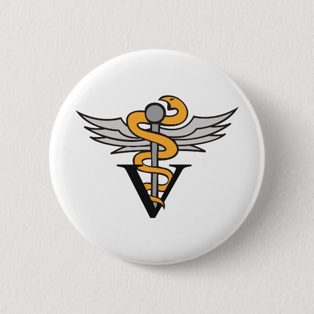 VETERINARIAN CADUCEUS 2 INCH ROUND BUTTON (Front)