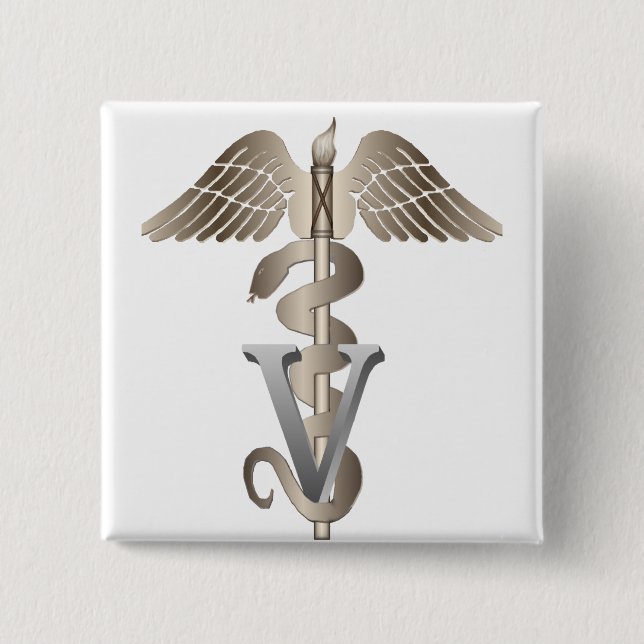 Veterinarian Caduceus 2 Inch Square Button (Front)