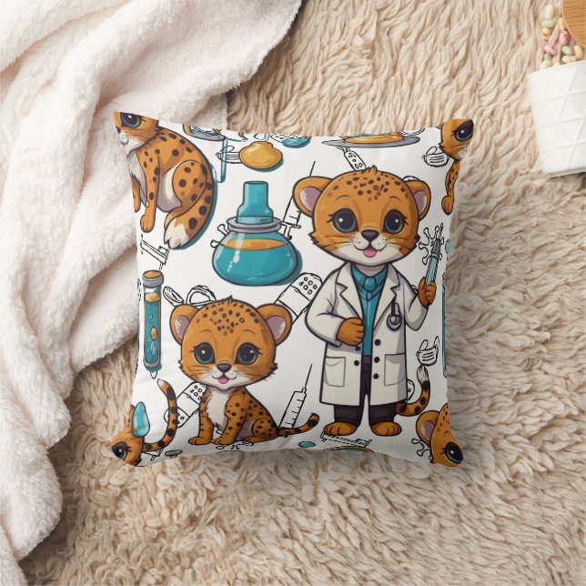 Veterinarian Cheetah Injection Print Throw Pillow (Blanket)