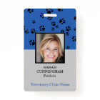Veterinarian Clinic Paw Print Blue Photo ID Badge