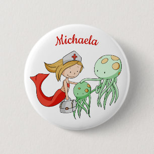 Veterinarian Doctor Mermaid with Octopuses Custom 2 Inch Round Button