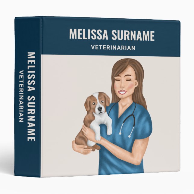 Veterinarian Doctor Vet Holding Puppy Custom Name Binder (Front/Spine)