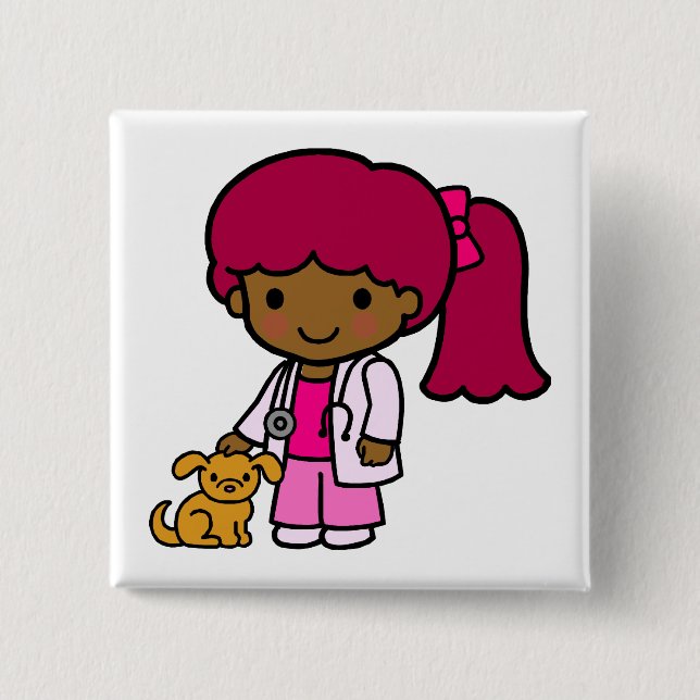 Veterinarian Girl 2 Inch Square Button (Front)