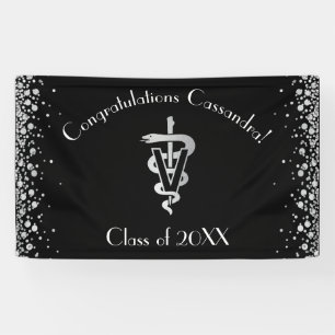 Veterinarian Graduation Black Silver Banner
