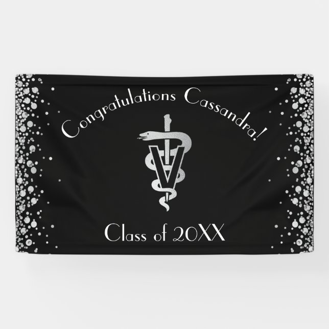 Veterinarian Graduation Black Silver Banner (Horizontal)