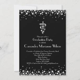 Veterinarian Graduation Black Silver Invitation
