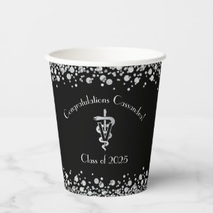 Veterinarian Graduation Black Silver Paper Cups