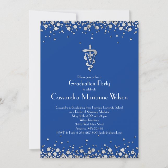 Veterinarian Graduation Blue Silver Invitation (Front)