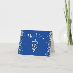 Veterinarian Graduation Blue Silver Thank You Card