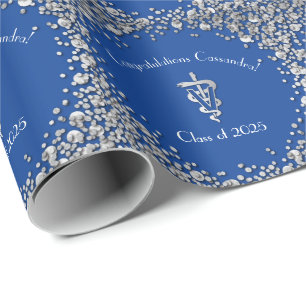 Veterinarian Graduation Blue Silver Wrapping Paper