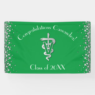 Veterinarian Graduation Green Silver Banner