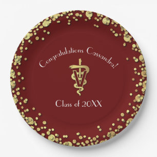 Veterinarian Graduation Maroon Gold Paper Plate