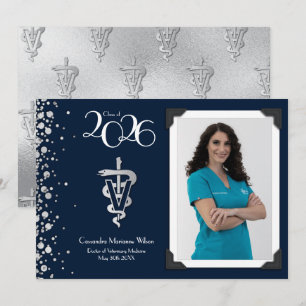 Veterinarian Graduation Navy Blue Silver Invitation