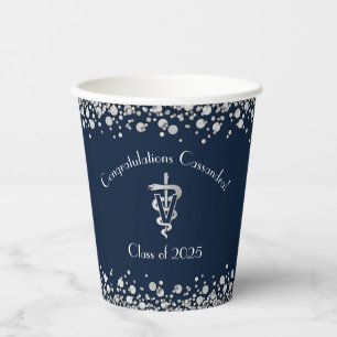 Veterinarian Graduation Navy Blue Silver Paper Cups