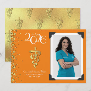 Veterinarian Graduation Orange Gold Announcement 